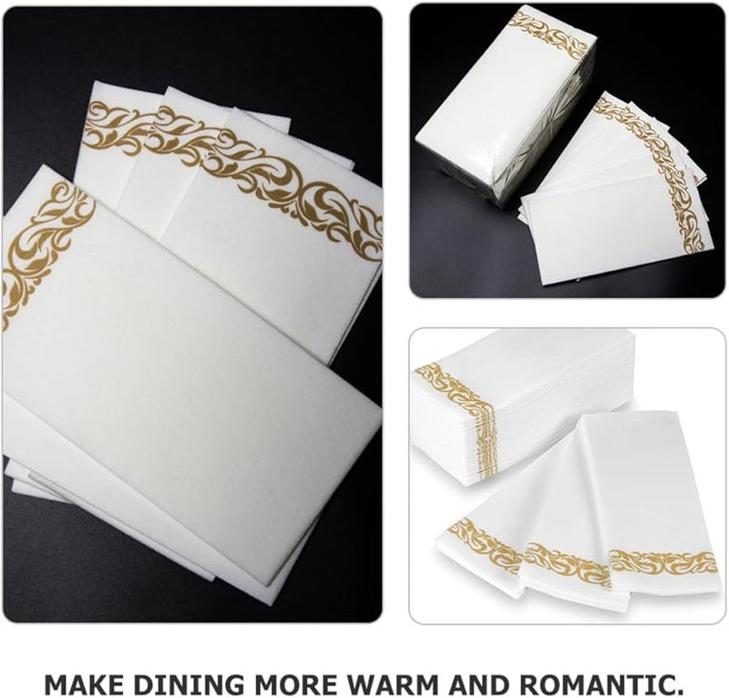 GALPADA Gold Floral Disposable Paper Guest Towels 100pcs 40x30cm Thick Folded for Wedding Party Banquet - Image 3